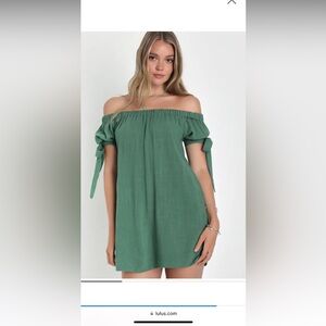Lulu's Al Fresco Evenings Olive Green Off-the-Shoulder Dress